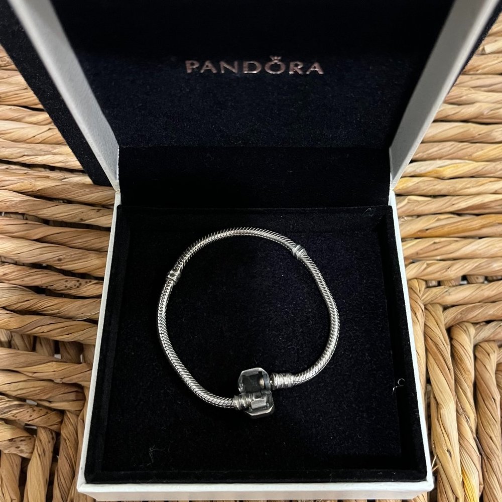 Pandora Moments Barrel Clasp Snake Chain Silver Bracelet-Preowned - Picture 5 of 8